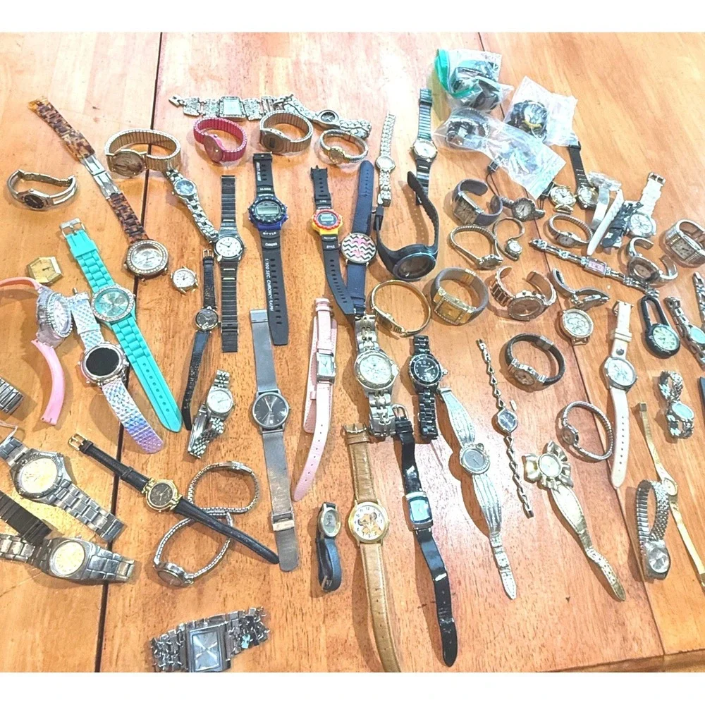Mixed Estate Watch Lot 40+ Pieces Geneva Sharp Timex Digital Analog Repair Parts
